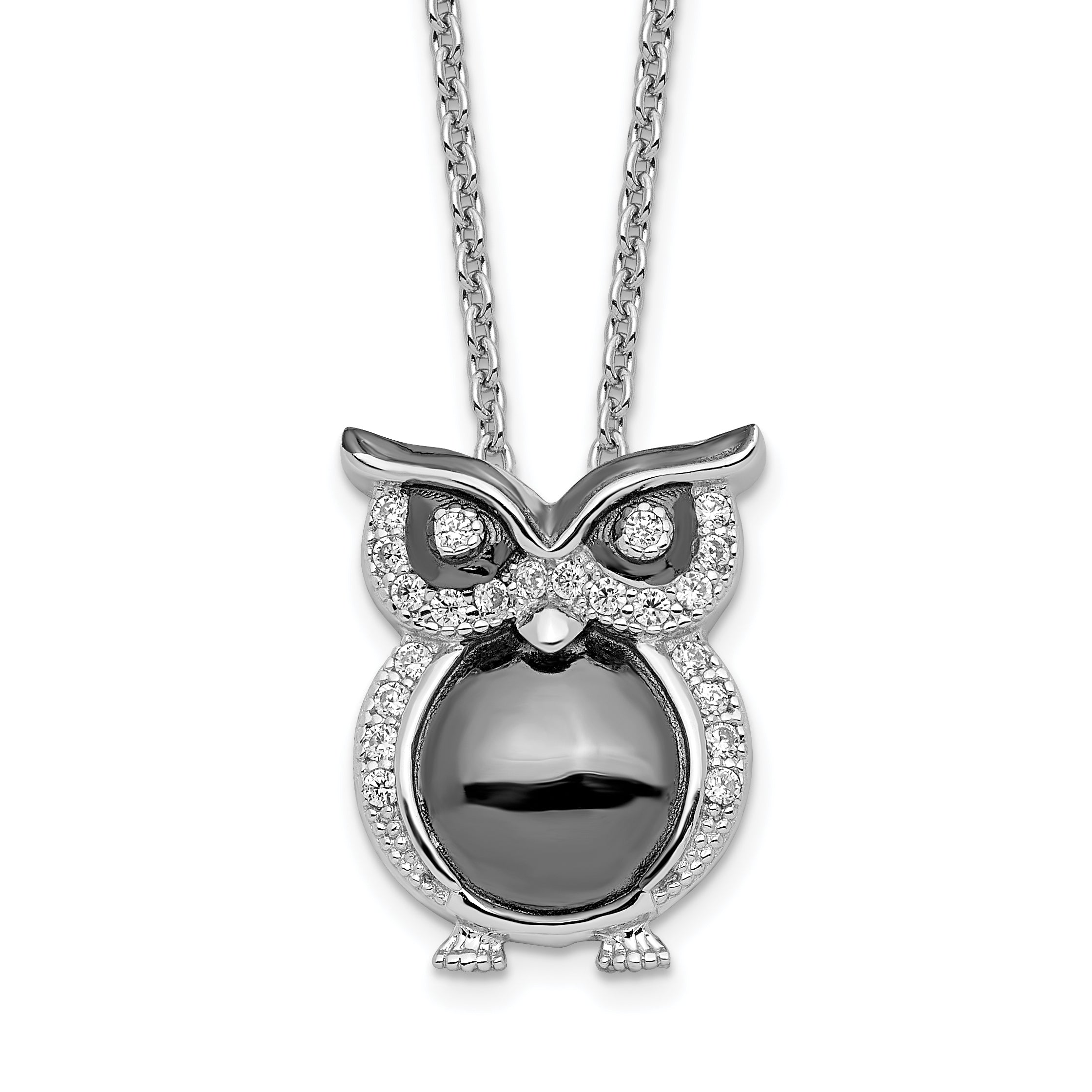 Brilliant Embers Sterling Silver Rhodium-plated 22 Stone 18 inch Micro Pav‚ CZ Owl Necklace with 2 Inch Extender