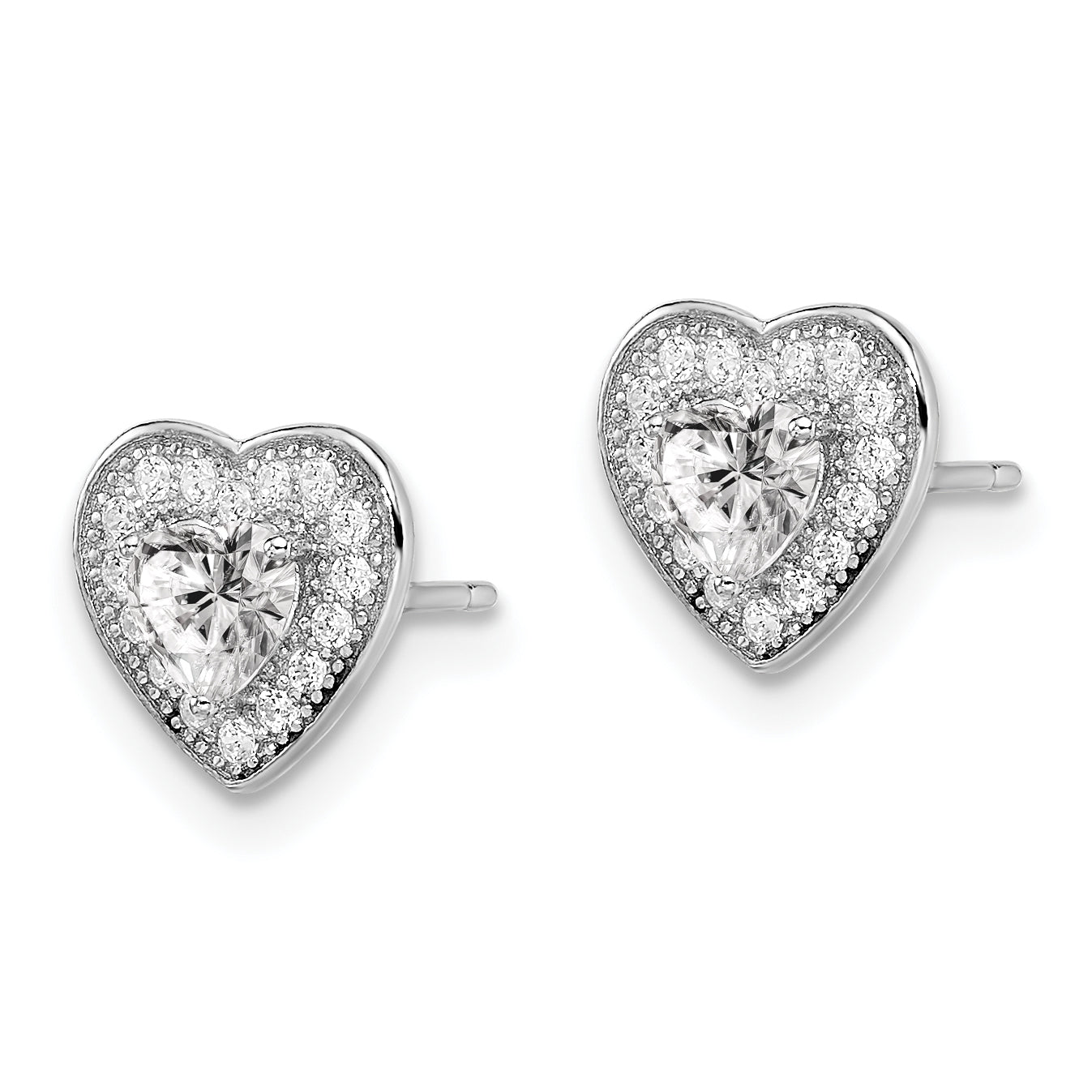 Brilliant Embers Sterling Silver Rhodium-plated 32 Stone Micro Pav‚ CZ Heart Post Earrings