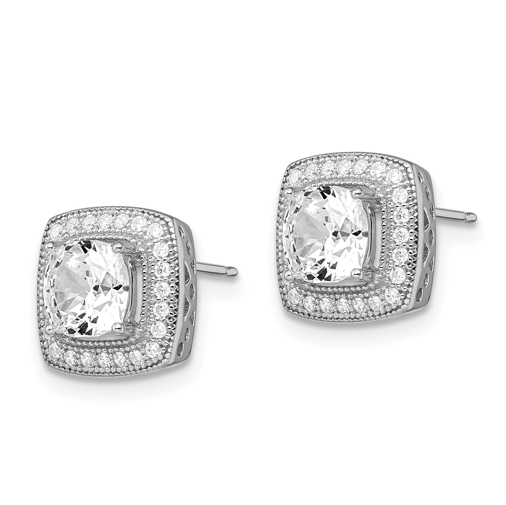 Brilliant Embers Sterling Silver Rhodium-plated 50 Stone Halo Micro Pav‚ CZ Post Earrings