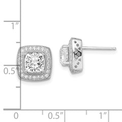 Brilliant Embers Sterling Silver Rhodium-plated 50 Stone Halo Micro Pav‚ CZ Post Earrings