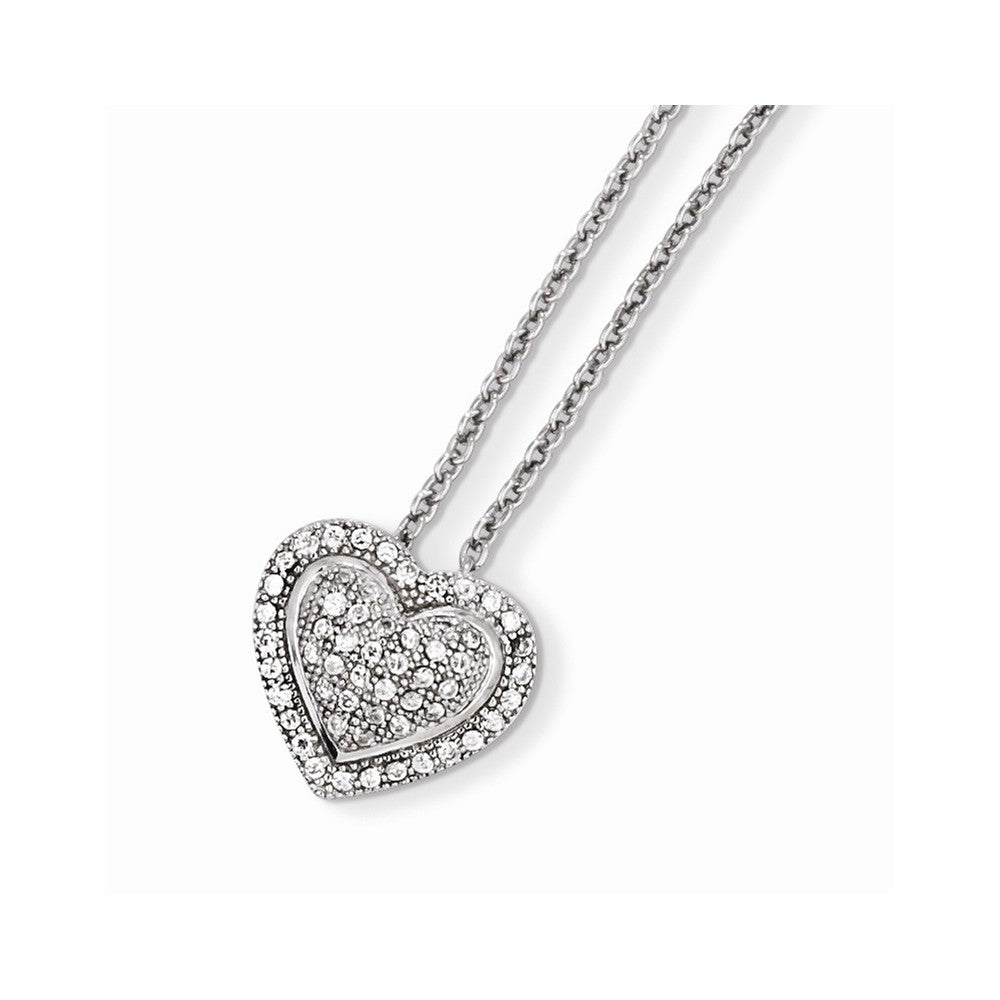 Sterling Silver 925 Heart Necklace with 56 CZ Stones Elegant Design