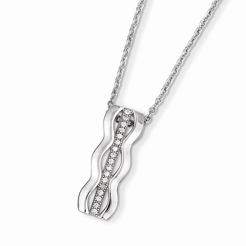 Sterling Silver 925 Necklace with Clear CZ Rhodium Plated Elegance