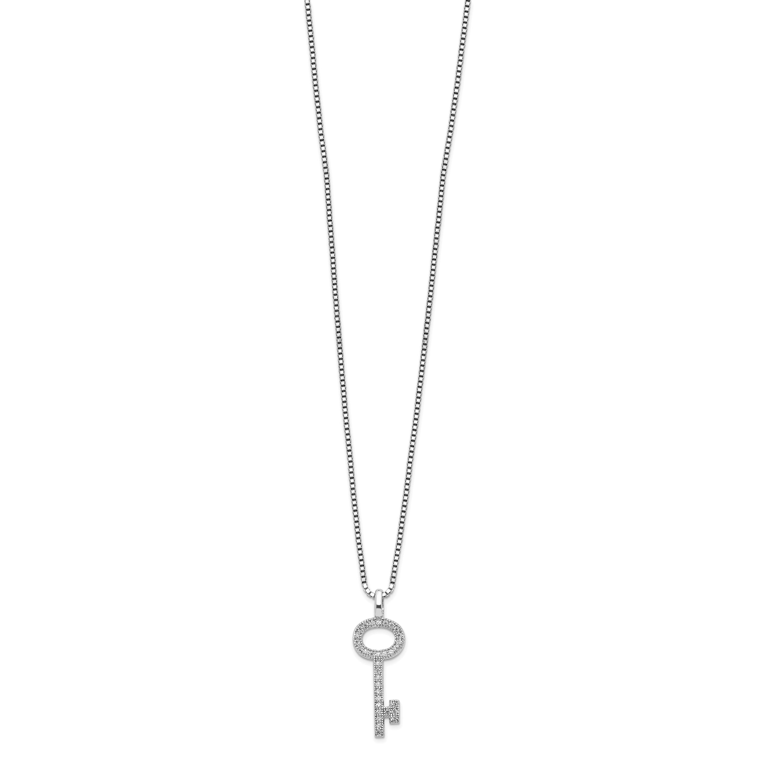 Brilliant Embers Sterling Silver Rhodium-plated 33 Stone 18 inch Micro Pav‚ CZ Key Necklace with 2 Inch Extender