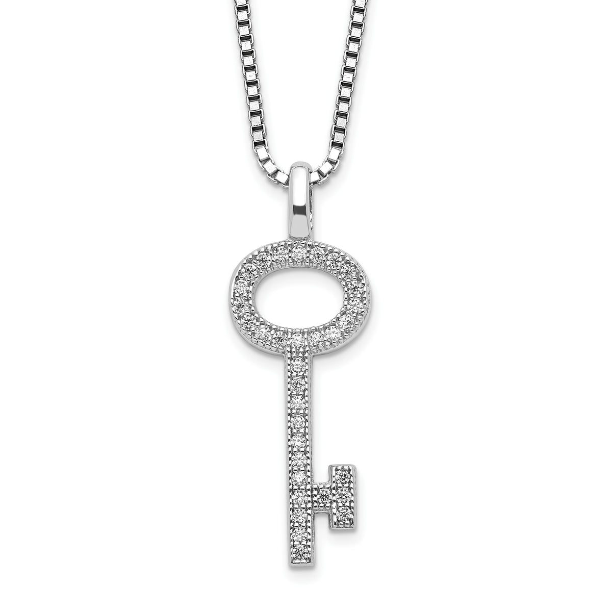 Brilliant Embers Sterling Silver Rhodium-plated 33 Stone 18 inch Micro Pav‚ CZ Key Necklace with 2 Inch Extender