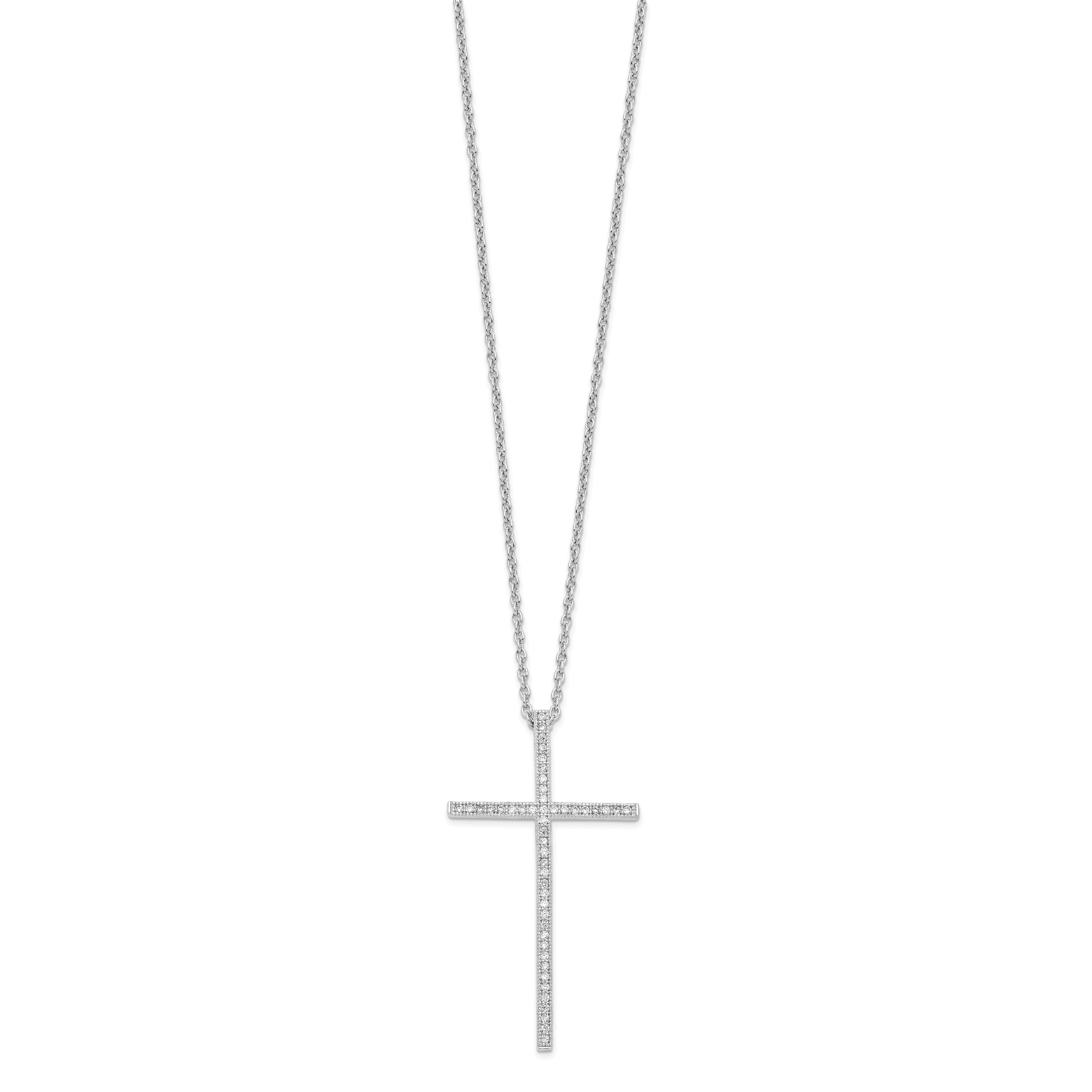 Brilliant Embers Sterling Silver Rhodium-plated 48 Stone 18 inch Micro Pav‚ CZ Cross Necklace with 2 Inch Extender