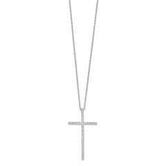 Brilliant Embers Sterling Silver Rhodium-plated 48 Stone 18 inch Micro Pav‚ CZ Cross Necklace with 2 Inch Extender