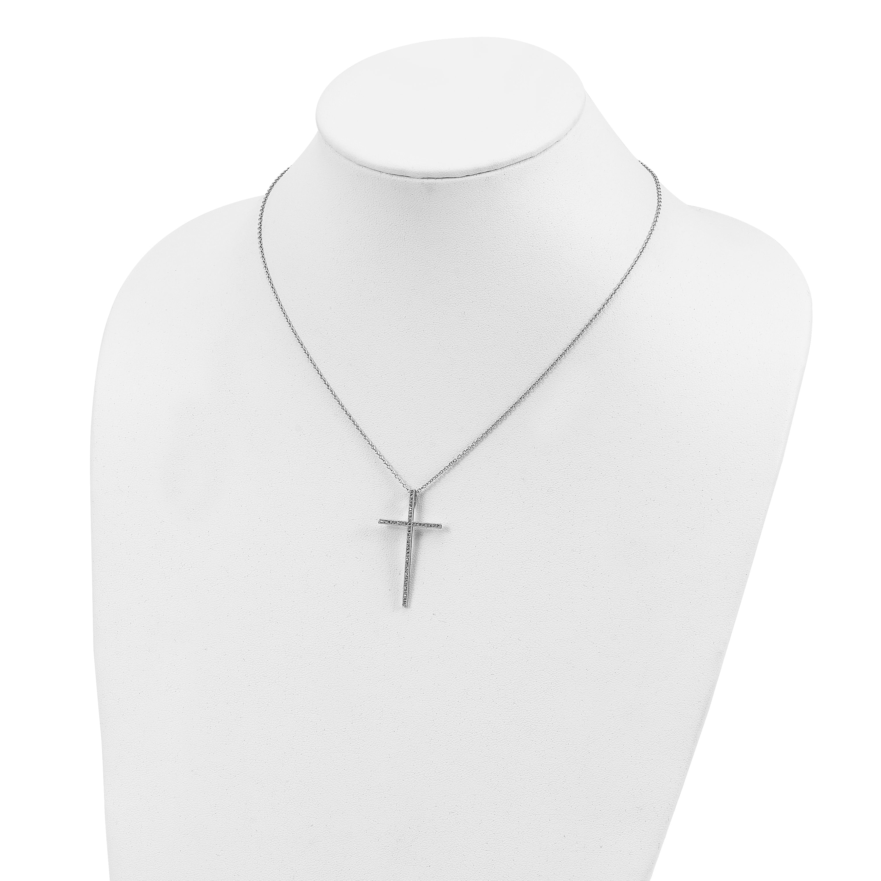 Brilliant Embers Sterling Silver Rhodium-plated 48 Stone 18 inch Micro Pav‚ CZ Cross Necklace with 2 Inch Extender