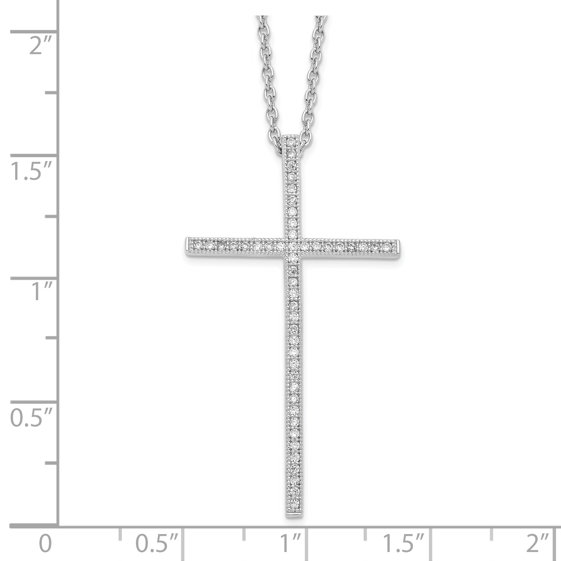 Brilliant Embers Sterling Silver Rhodium-plated 48 Stone 18 inch Micro Pav‚ CZ Cross Necklace with 2 Inch Extender