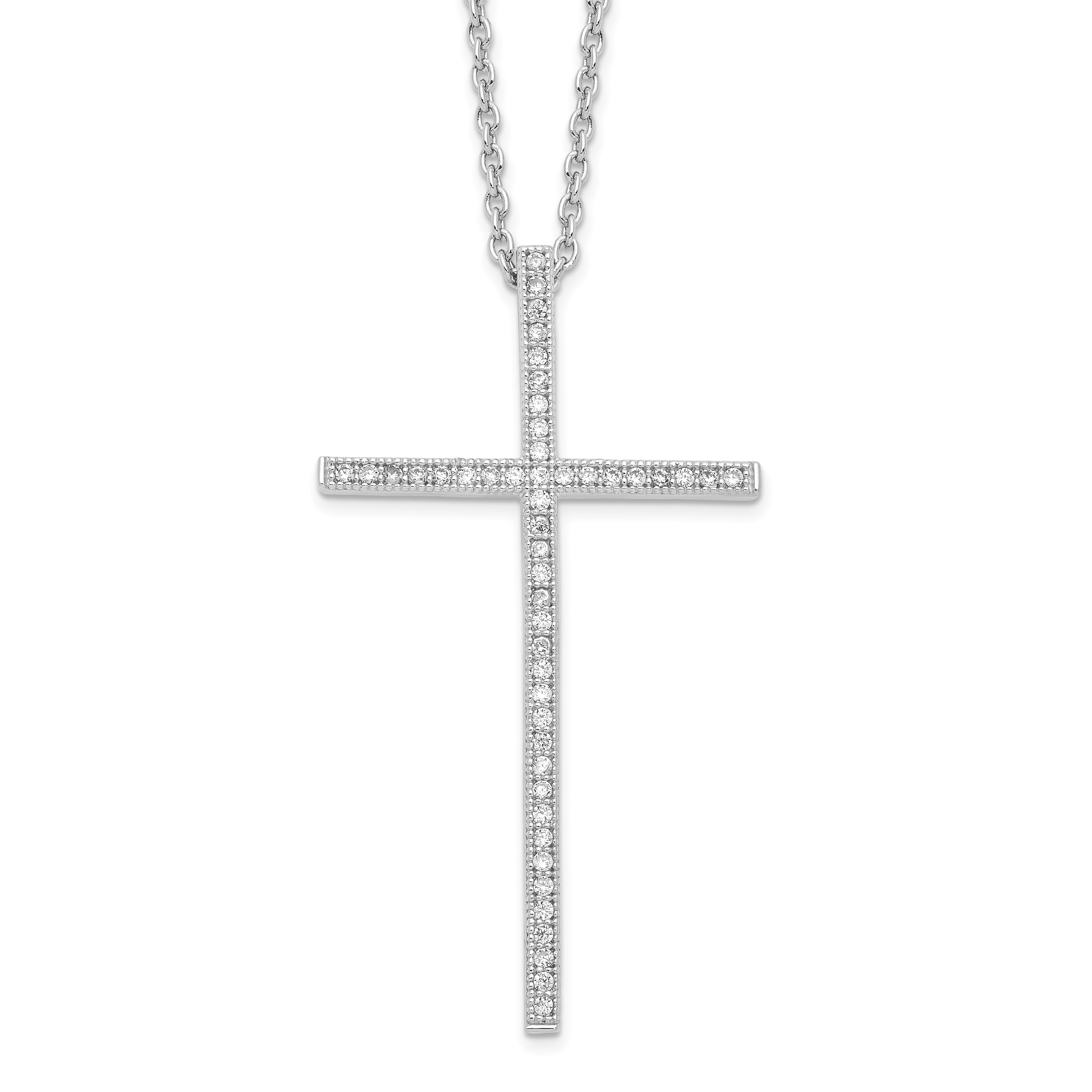 Brilliant Embers Sterling Silver Rhodium-plated 48 Stone 18 inch Micro Pav‚ CZ Cross Necklace with 2 Inch Extender