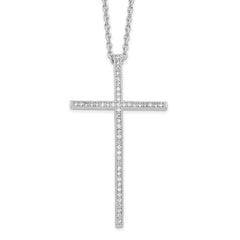 Brilliant Embers Sterling Silver Rhodium-plated 48 Stone 18 inch Micro Pav‚ CZ Cross Necklace with 2 Inch Extender