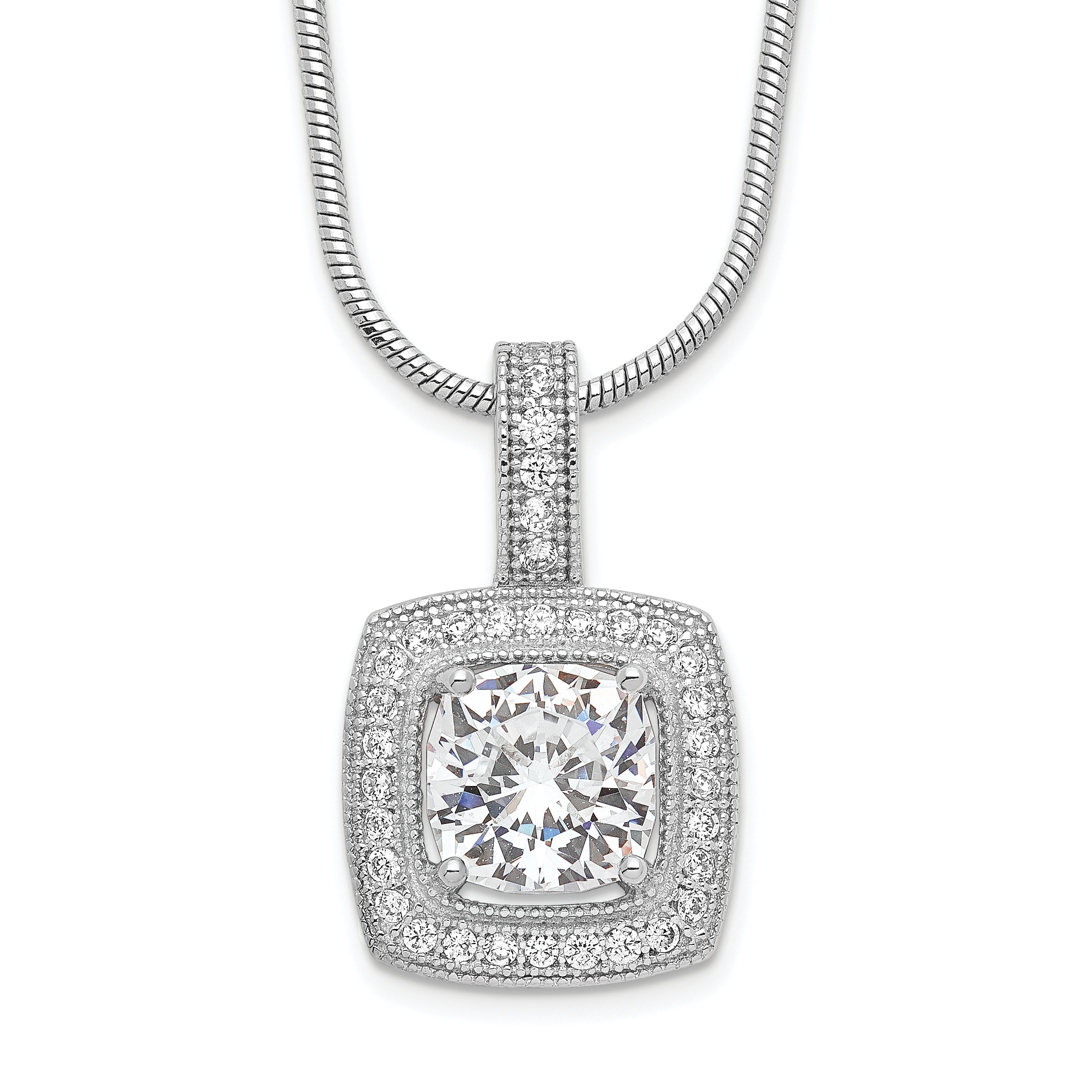 Brilliant Embers Sterling Silver Rhodium-plated 35 Stone 18 inch Micro Pav‚ CZ Necklace with 2 Inch Extender