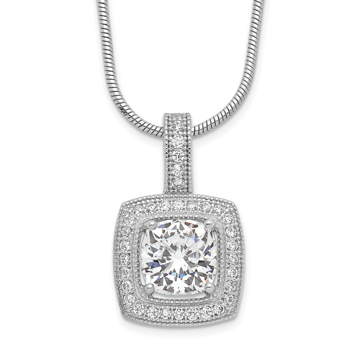 Brilliant Embers Sterling Silver Rhodium-plated 35 Stone 18 inch Micro Pav‚ CZ Necklace with 2 Inch Extender