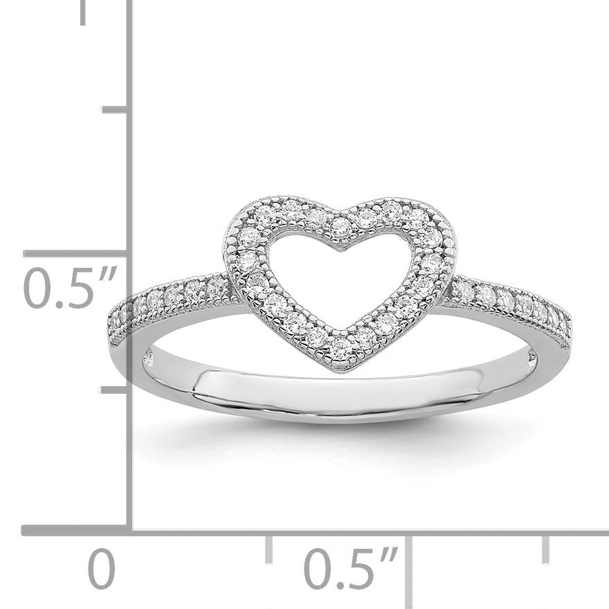 Brilliant Embers Sterling Silver Rhodium-plated 34 Stone Micro Pav‚ CZ Heart Ring