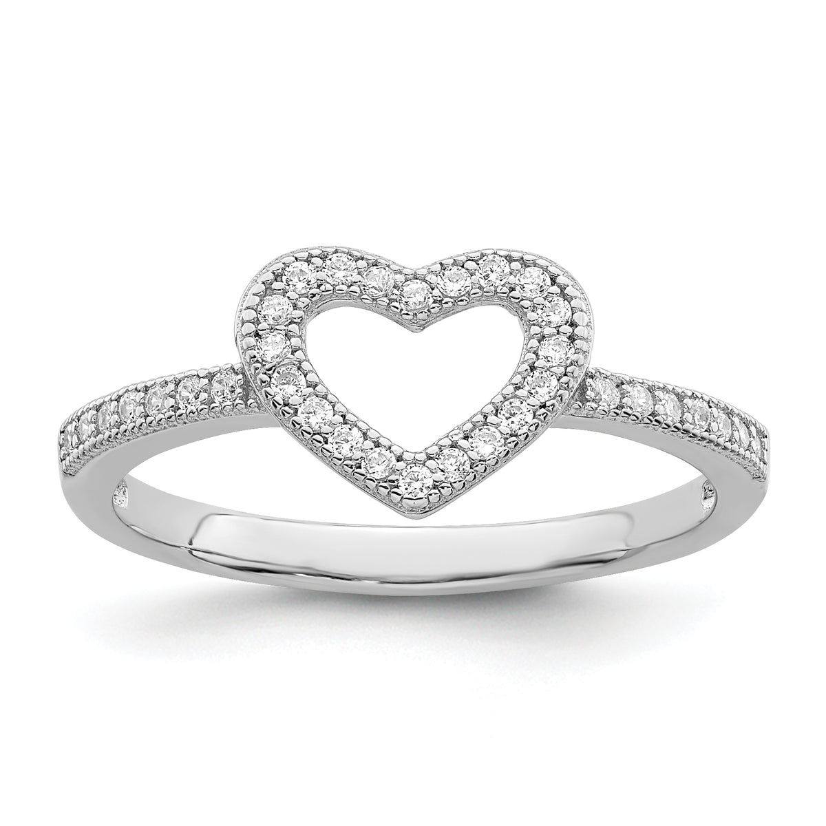 Brilliant Embers Sterling Silver Rhodium-plated 34 Stone Micro Pav‚ CZ Heart Ring