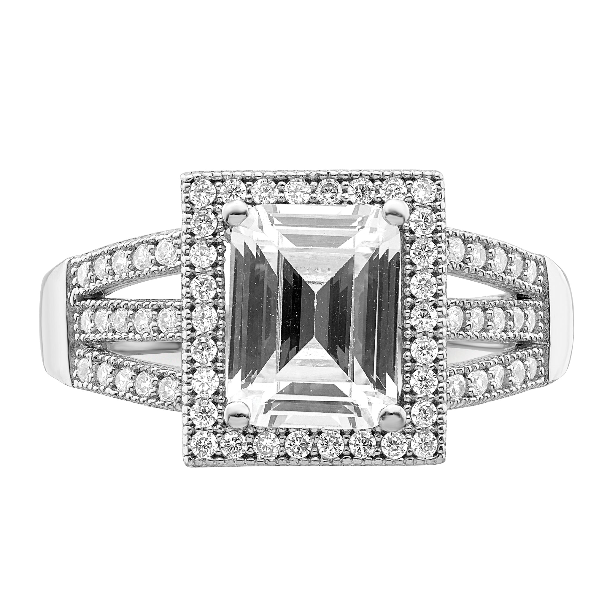 Brilliant Embers Sterling Silver Rhodium-plated 61 Stone Micro Pav‚ CZ Ring