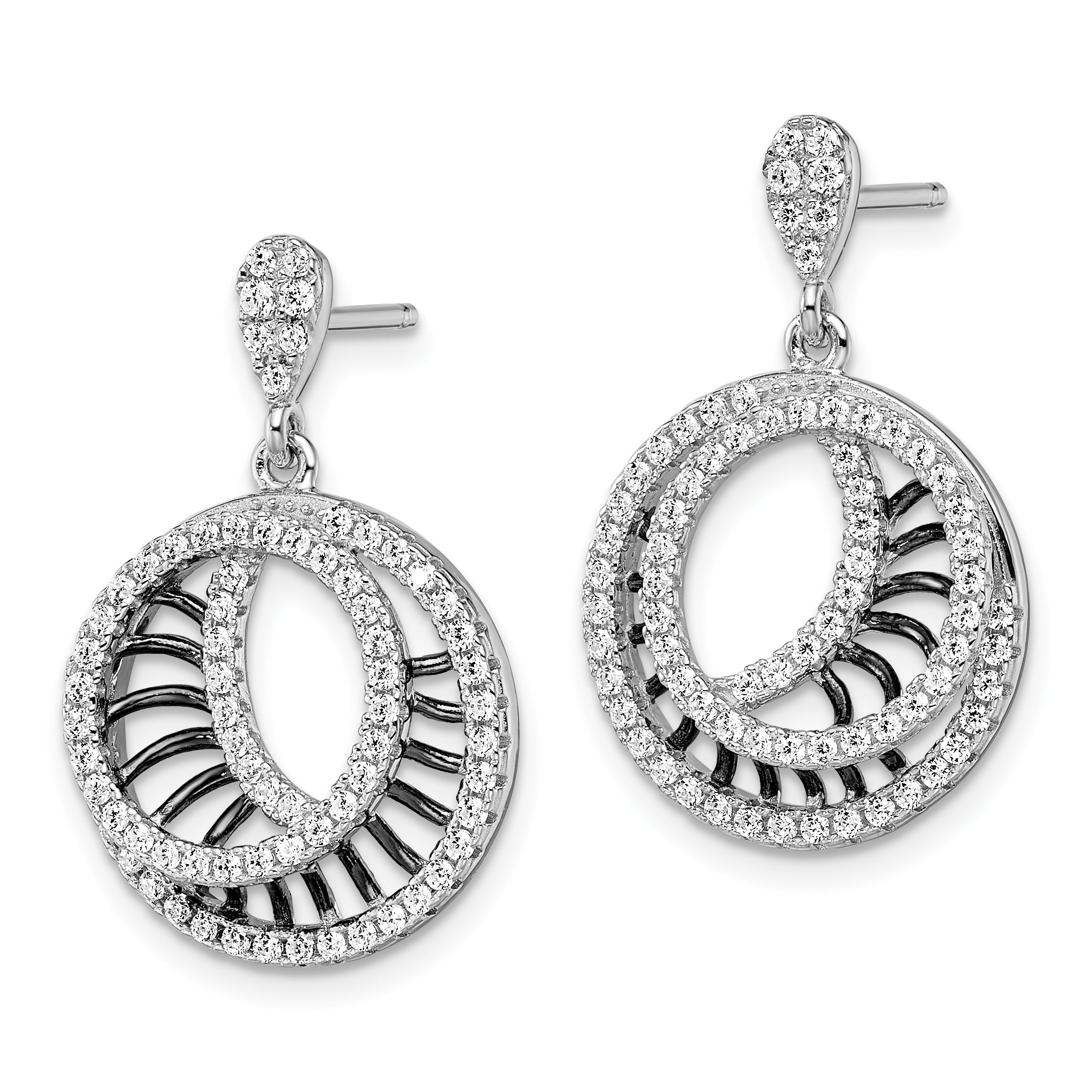 Sophia Jewelers 925 Sterling Silver Drop Earrings with Black CZ Elegance