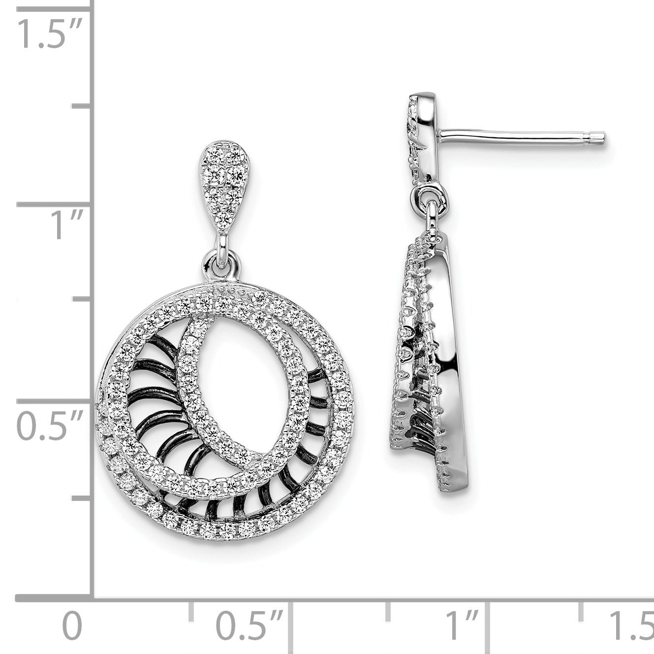 SS Rhodium-Plated Black CZ Brilliant Embers Polished Circle Earrings