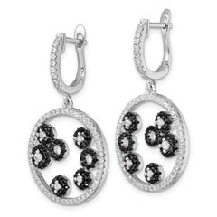 Sterling Silver Black & White CZ True Fire Circle Post Dangle Earrings