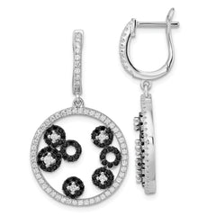 Sterling Silver Black & White CZ True Fire Circle Post Dangle Earrings