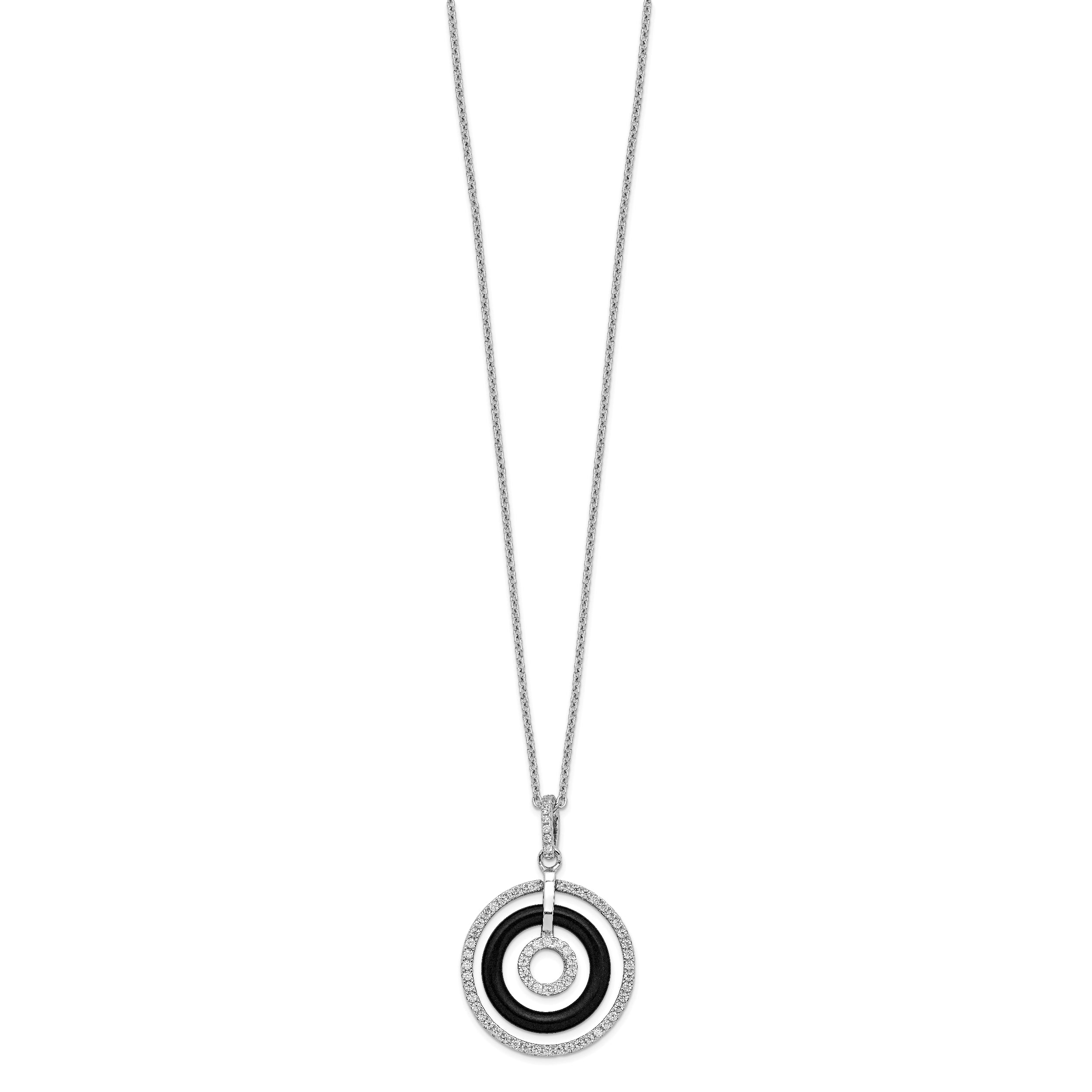 Brilliant Embers Sterling Silver Rhodium-plated 66 Stone 18 inch Micro Pav‚ CZ and Onyx Circles Necklace with 2 Inch Extender