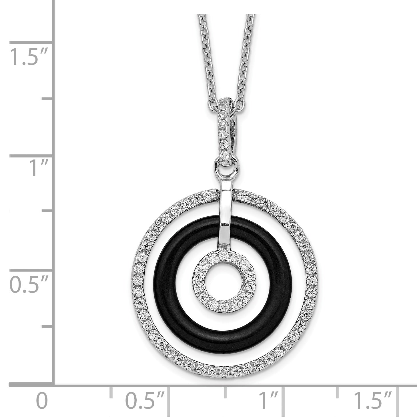 Brilliant Embers Sterling Silver Rhodium-plated 66 Stone 18 inch Micro Pav‚ CZ and Onyx Circles Necklace with 2 Inch Extender