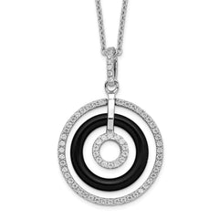 Brilliant Embers Sterling Silver Rhodium-plated 66 Stone 18 inch Micro Pav‚ CZ and Onyx Circles Necklace with 2 Inch Extender