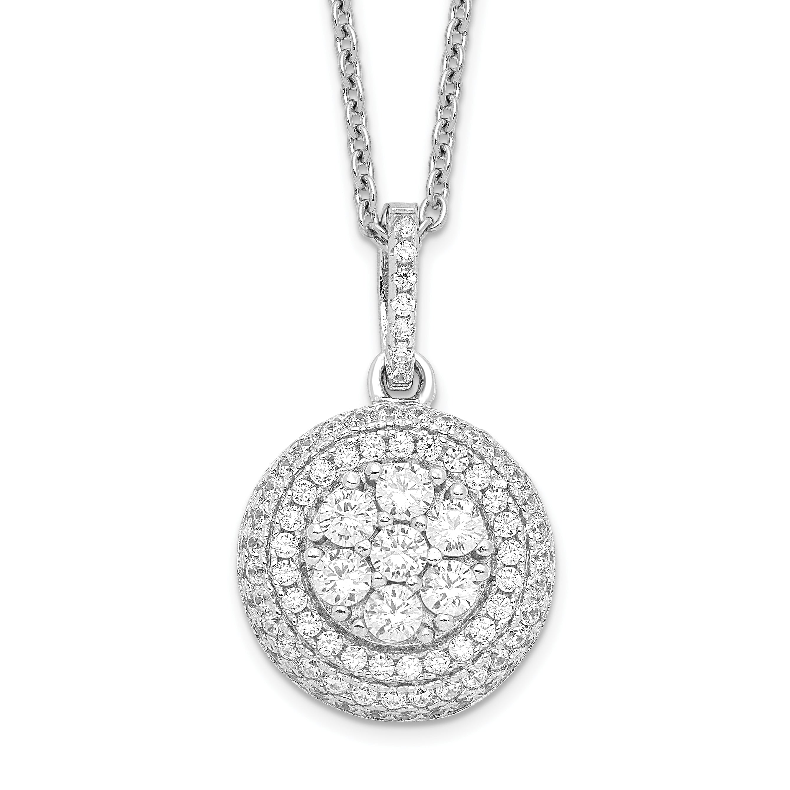 Brilliant Embers Sterling Silver Rhodium-plated 103 Stone 18 inch Micro Pav‚ CZ Necklace with 2 Inch Extender