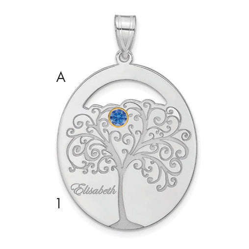 Sterling Silver/Rhod-plated 1 Birthstone with 14k Bezel Family Pendant