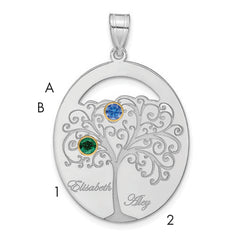 Sterling Silver/Rhod-plated 2 Birthstone with 14k Bezel Family Pendant