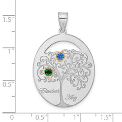 Sterling Silver/Rhod-plated 2 Birthstone with 14k Bezel Family Pendant