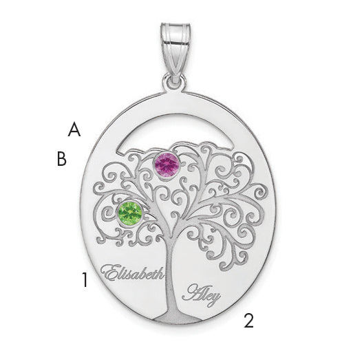 Sterling Silver/Rhod-plated 2 Birthstone with SS Bezel Family Pendant