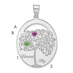 Sterling Silver/Rhod-plated 2 Birthstone with SS Bezel Family Pendant