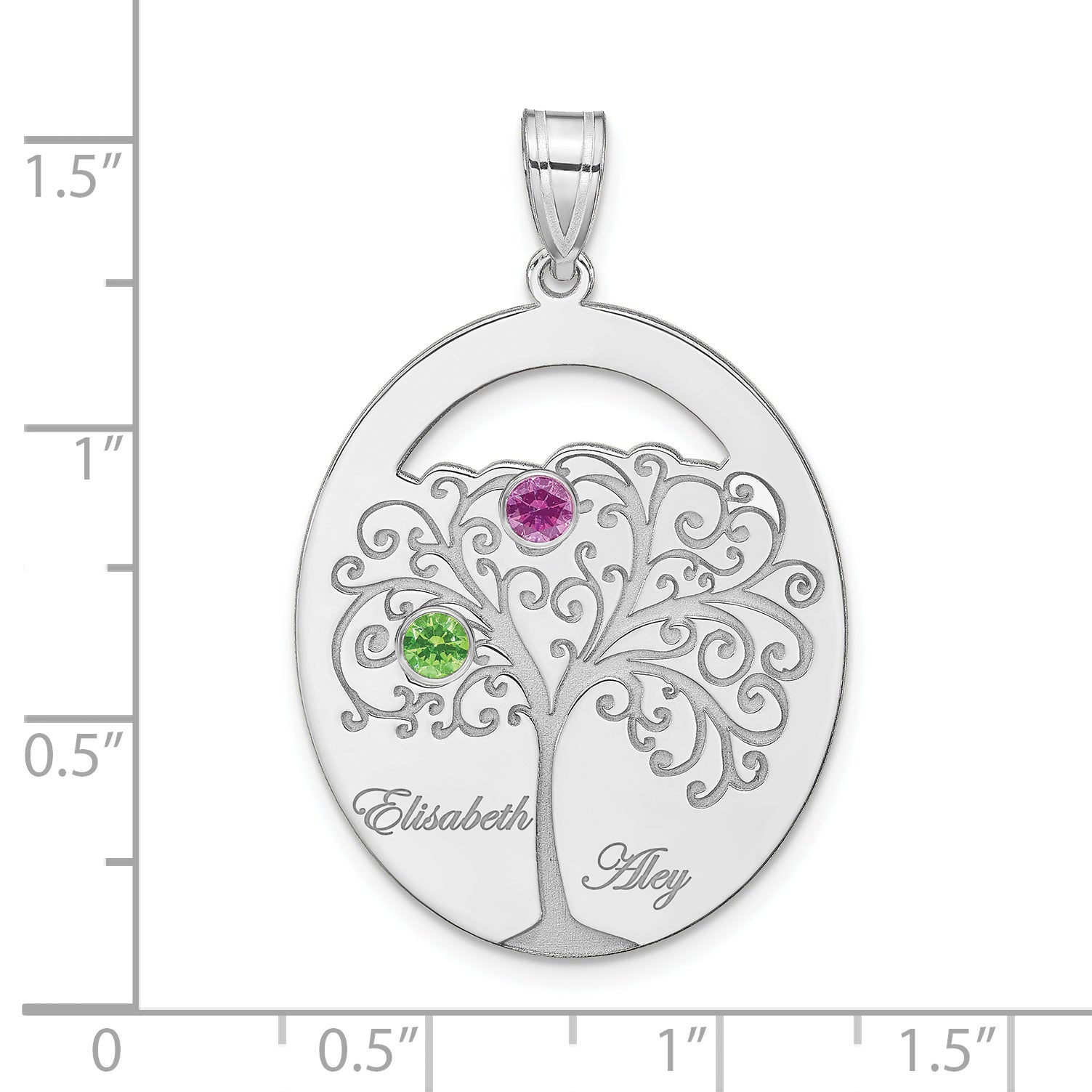 Sterling Silver/Rhod-plated 2 Birthstone with SS Bezel Family Pendant