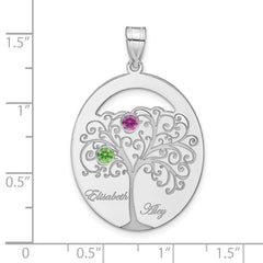 Sterling Silver/Rhod-plated 2 Birthstone with SS Bezel Family Pendant