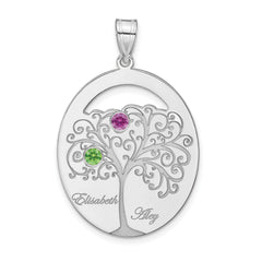 Sterling Silver/Rhod-plated 2 Birthstone with SS Bezel Family Pendant