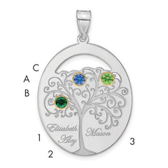 Sterling Silver/Rhod-plated 3 Birthstone with 14k Bezel Family Pendant