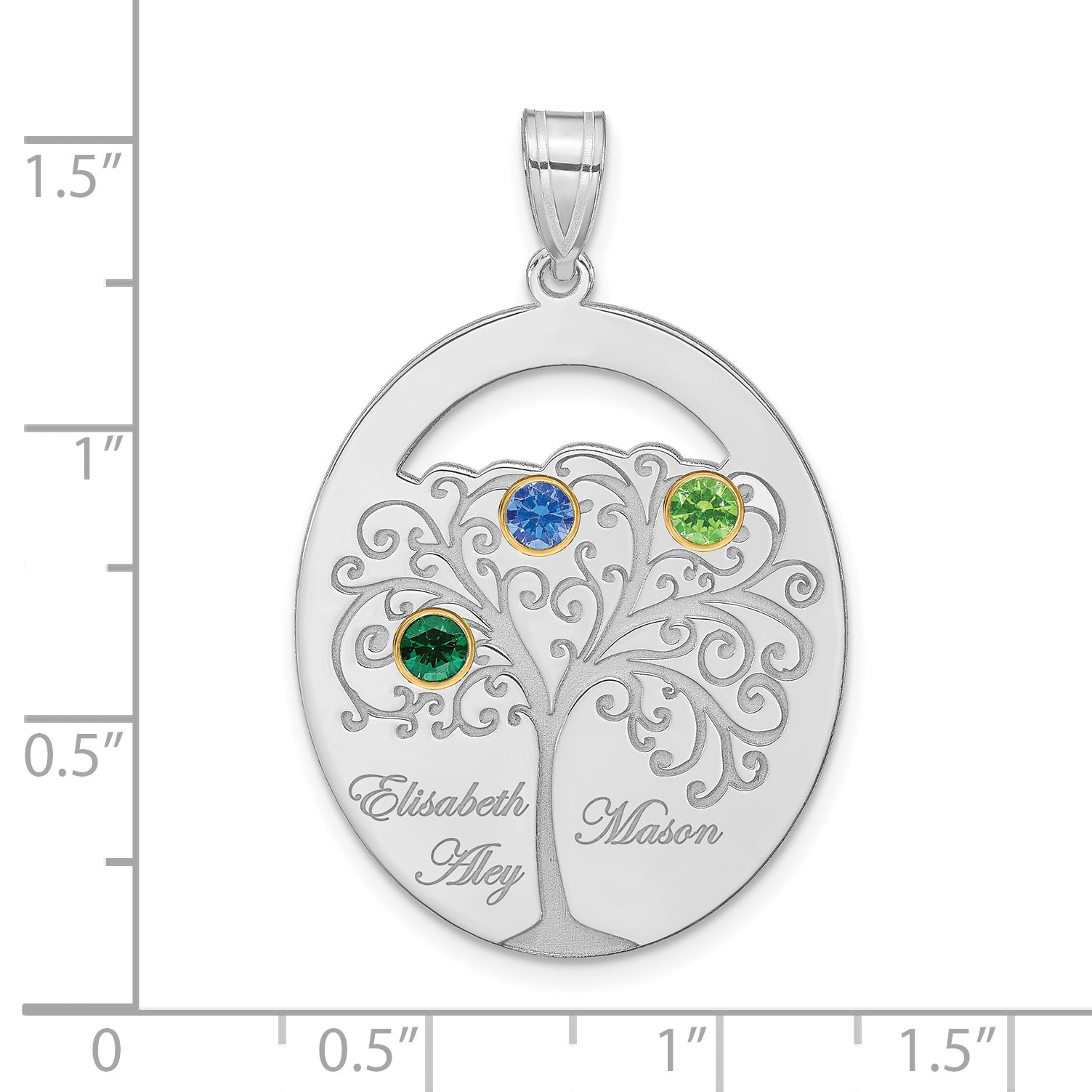 Sterling Silver/Rhod-plated 3 Birthstone with 14k Bezel Family Pendant