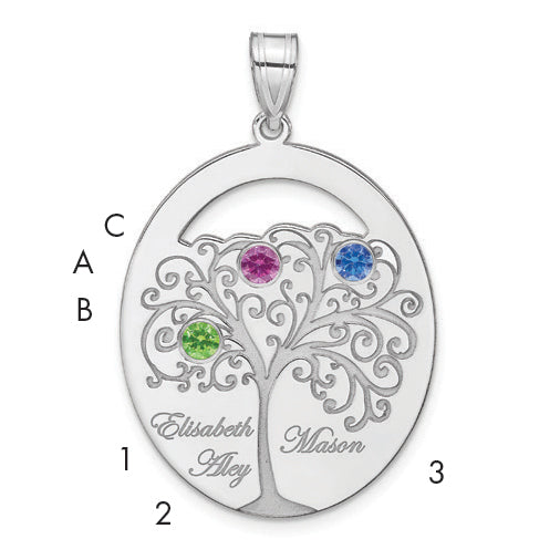 Sterling Silver/Rhod-plated 3 Birthstone with SS Bezel Family Pendant