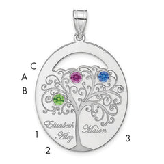 Sterling Silver/Rhod-plated 3 Birthstone with SS Bezel Family Pendant