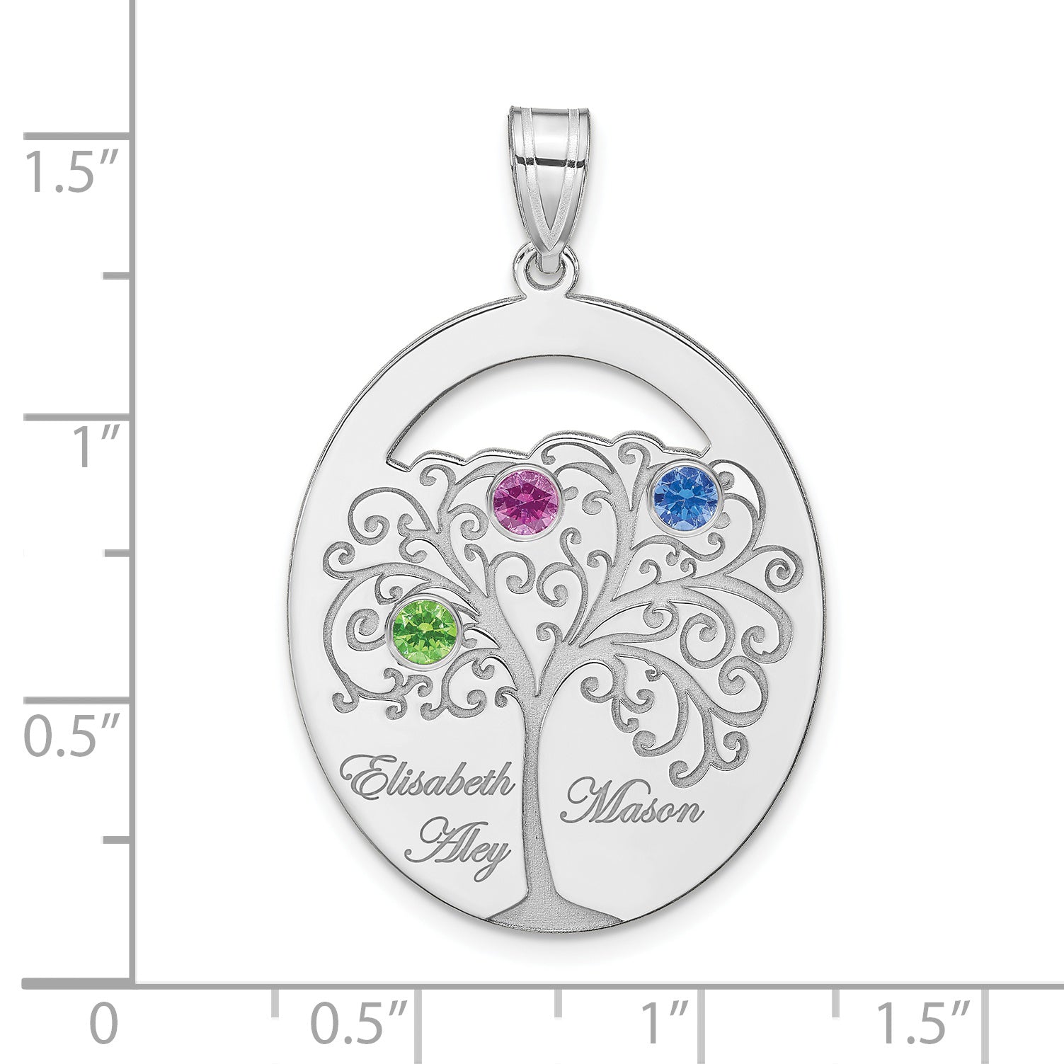 Sterling Silver/Rhod-plated 3 Birthstone with SS Bezel Family Pendant