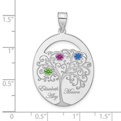 Sterling Silver/Rhod-plated 3 Birthstone with SS Bezel Family Pendant