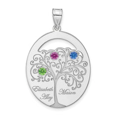 Sterling Silver/Rhod-plated 3 Birthstone with SS Bezel Family Pendant