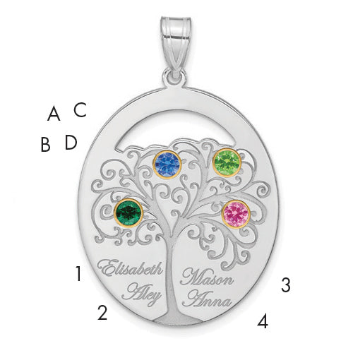 Sterling Silver/Rhod-plated 4 Birthstone with 14k Bezel Family Pendant