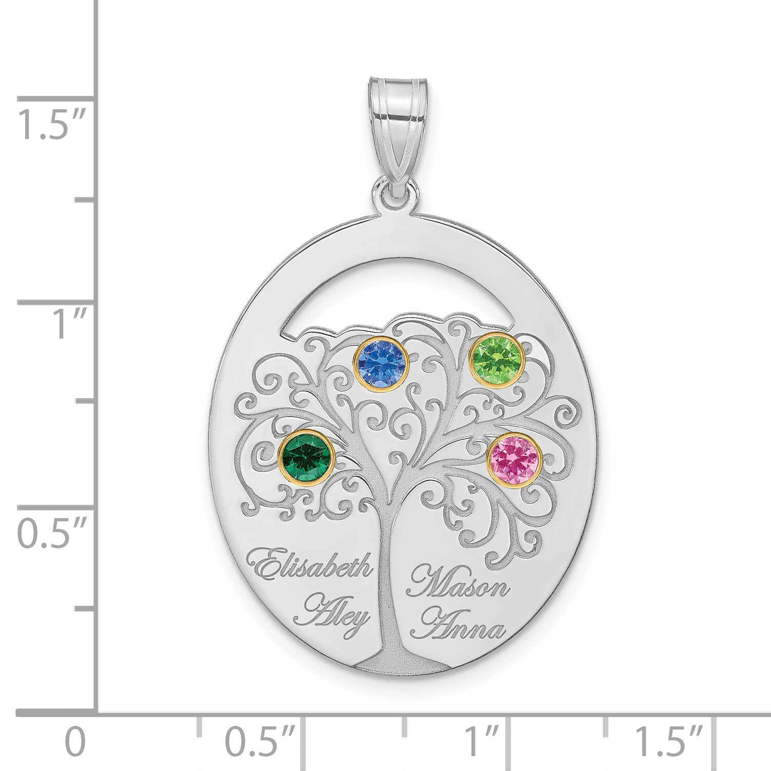 Sterling Silver/Rhod-plated 4 Birthstone with 14k Bezel Family Pendant