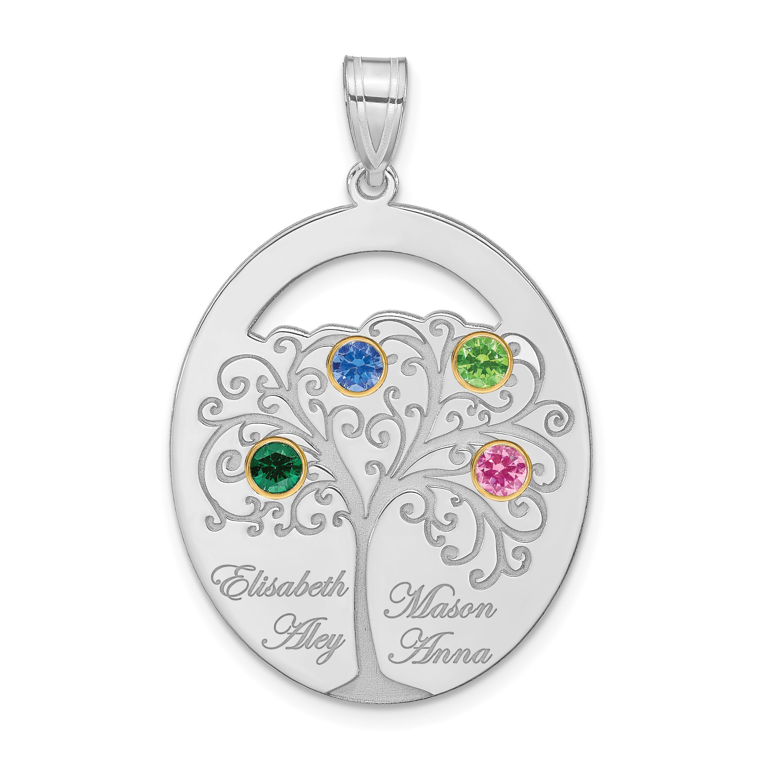 Sterling Silver/Rhod-plated 4 Birthstone with 14k Bezel Family Pendant