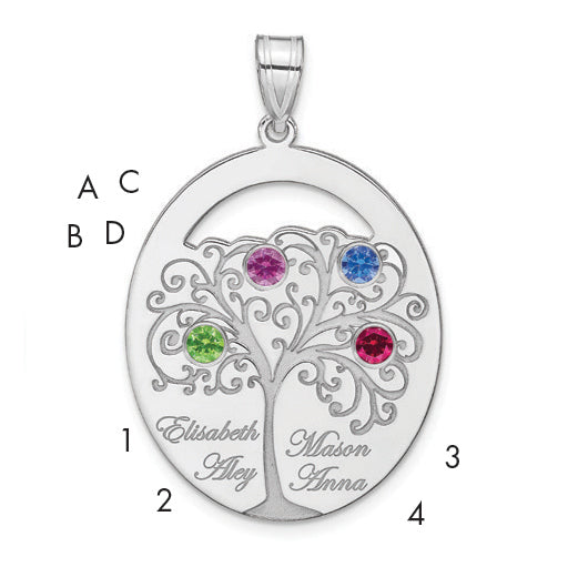 Sterling Silver/Rhod-plated 4 Birthstone with SS Bezel Family Pendant