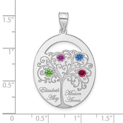 Sterling Silver/Rhod-plated 4 Birthstone with SS Bezel Family Pendant