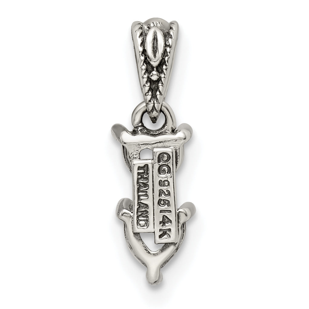 Sterling Silver Antiqued w/14k 2-stone Mother's Pendant