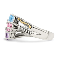 Sterling Silver Antiqued With14k 4-stone Mother's Ring