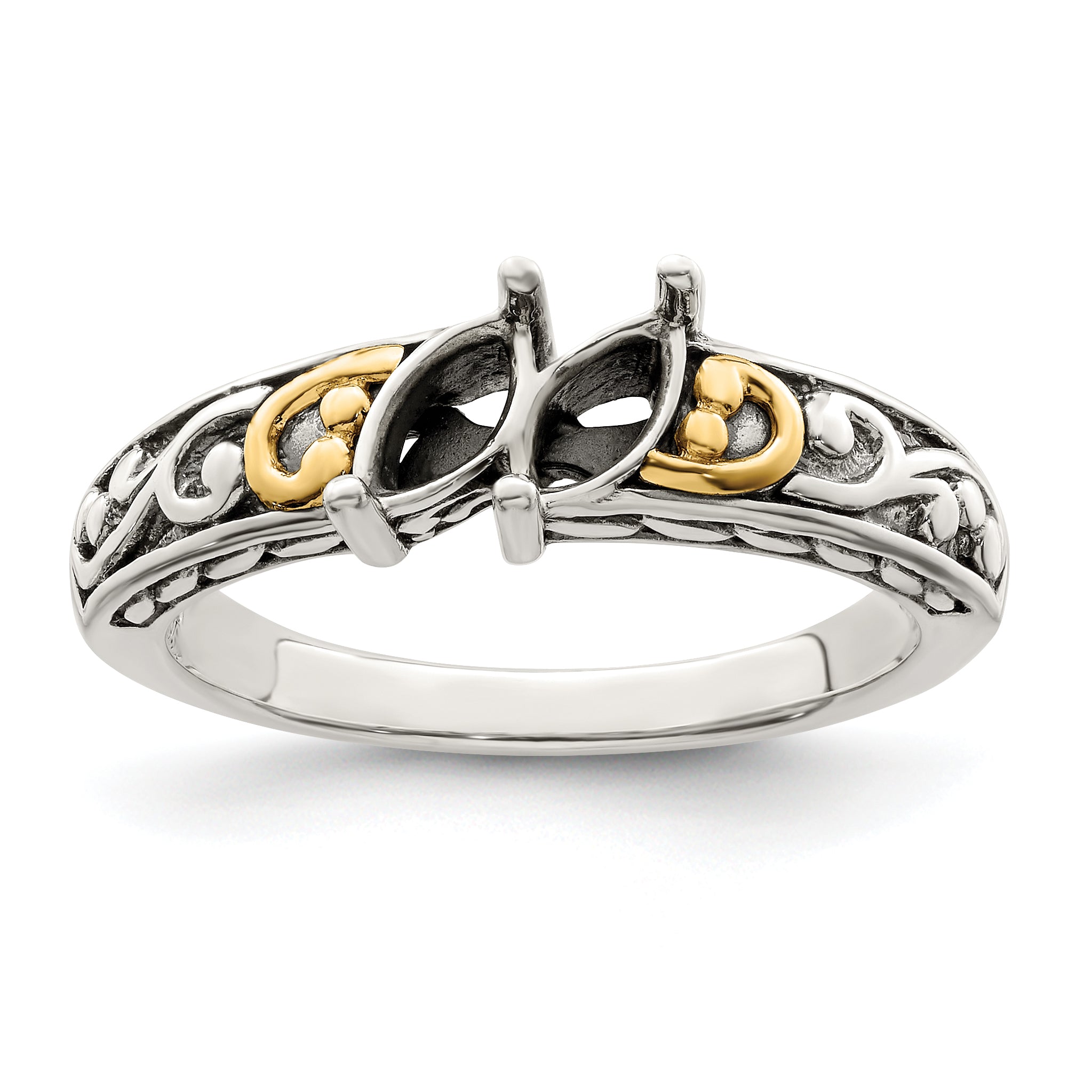 Sterling Silver Antiqued With14k 2-stone Mother's Ring